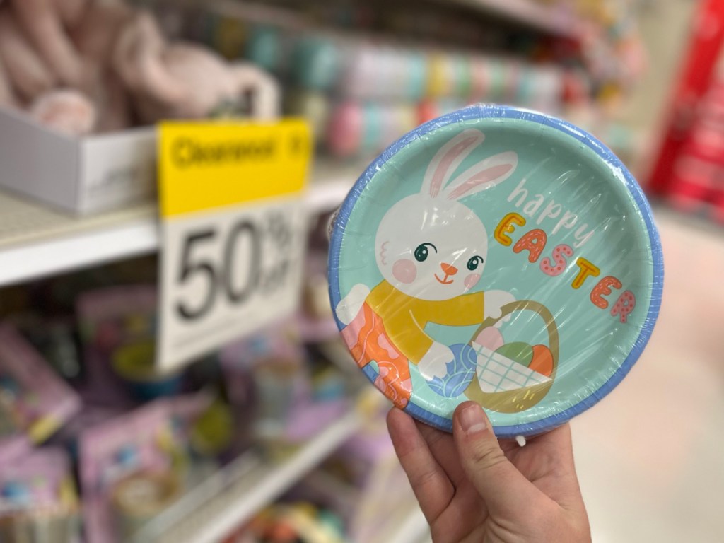 hand holding pack of Easter bunny snack plates