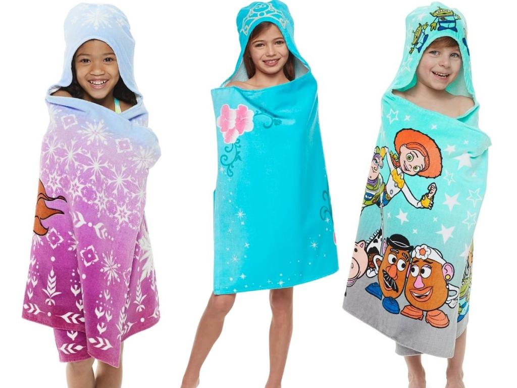 the big one disney hooded towels with frozen, the little mermaid and toy story