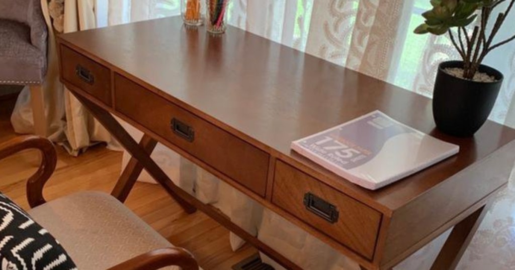 Campaign Wood Writing Desk with Drawers - Threshold in home office