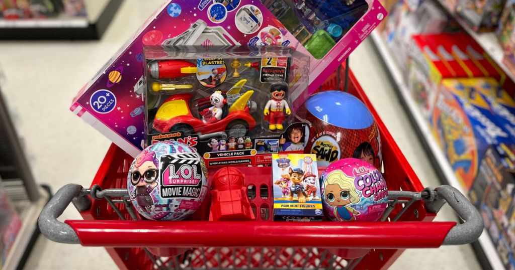 toys in red cart 