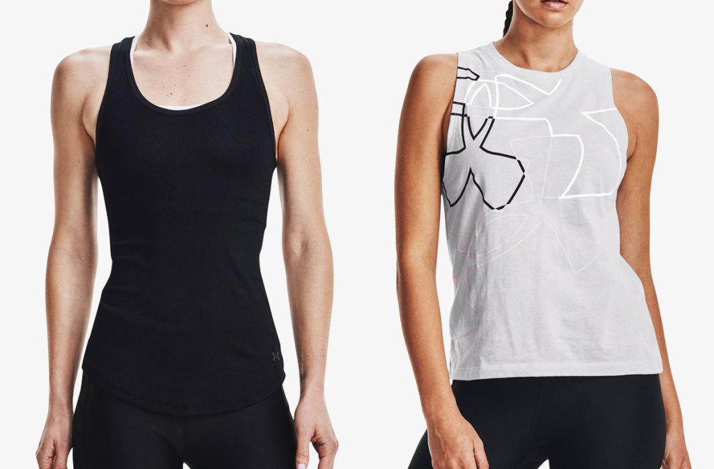 two women in under armour tank tops