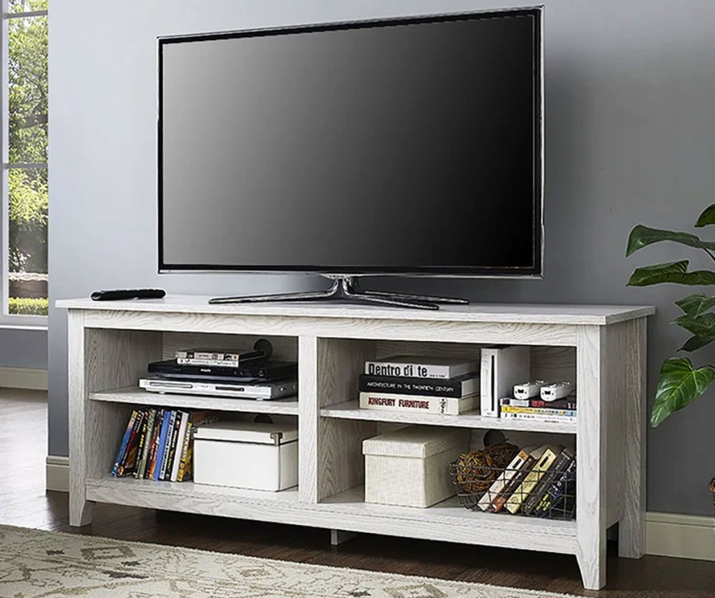 light grey tv stand in living room
