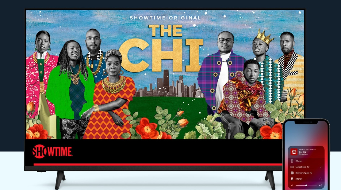 stock image of a VIZIO 4K smart TV with the showtime show the chi displayed on the screen