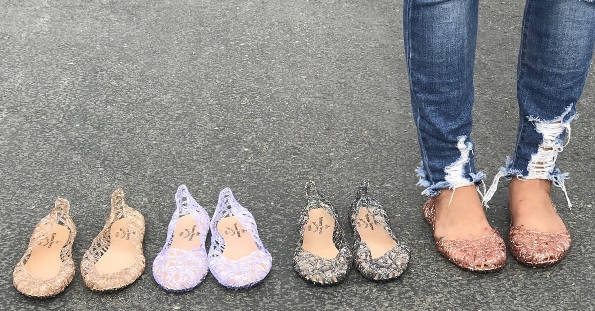 row of glitter jelly shoes