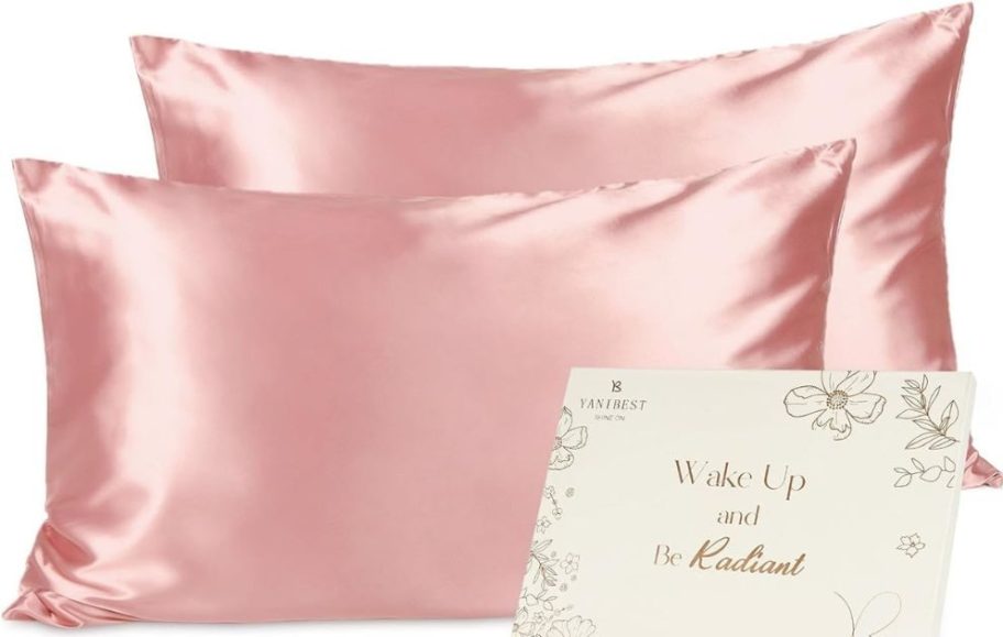 2 Yanibest Satin Pillowcases in Pink Blush Color