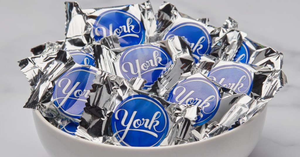 York Peppermint Patties in a white bowl