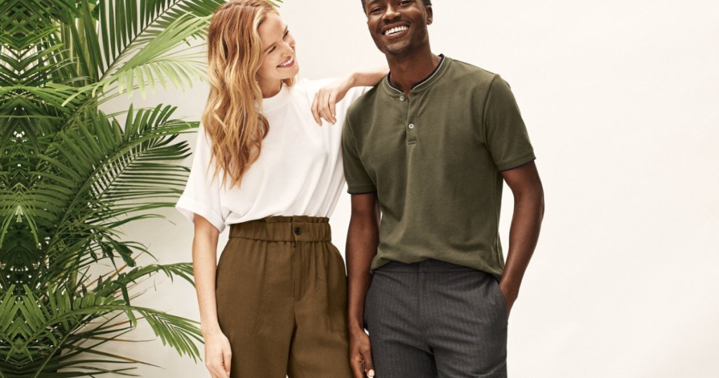woman and man wearing clothes from Banana Republic