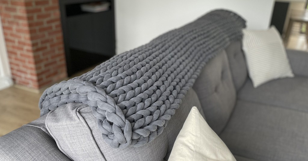 knitted blanket on couch