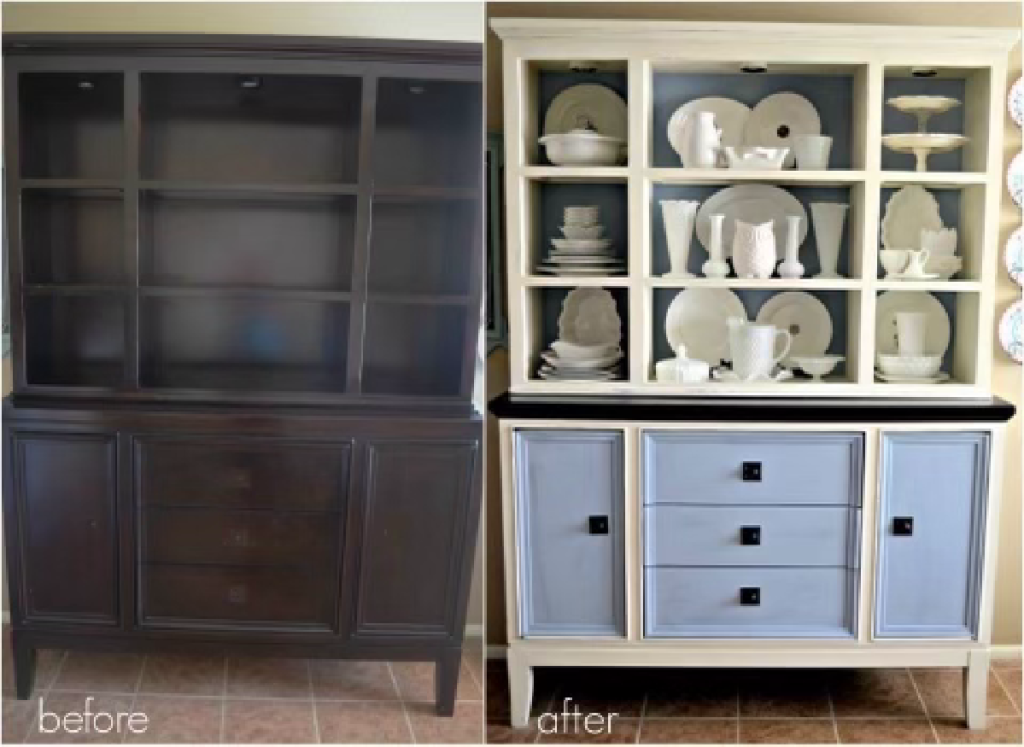 before and after chalk paint hutch 