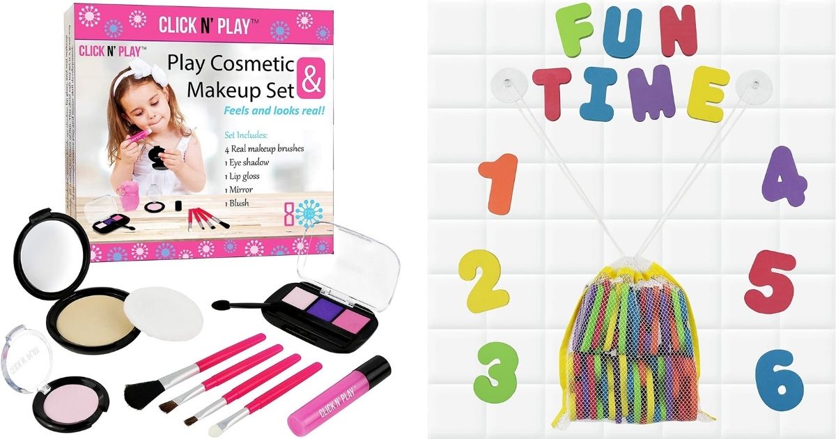 Click N' Play Pretend Play Cosmetic & Makeup Set and foam bath numbers and letters