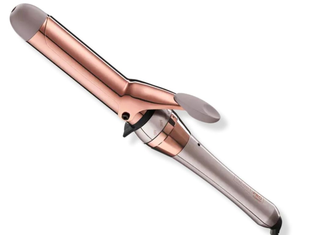 rose gold and silver curling iron