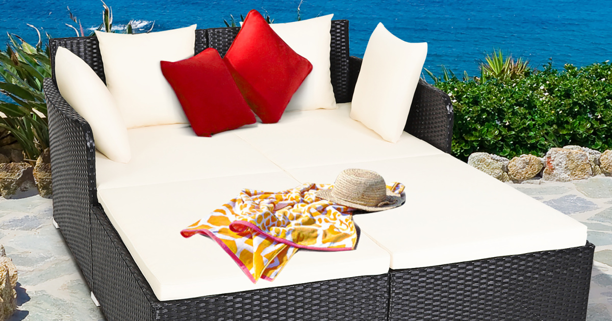 Oversized Outdoor Rattan Daybed w/ Cushions Only 230 Shipped
