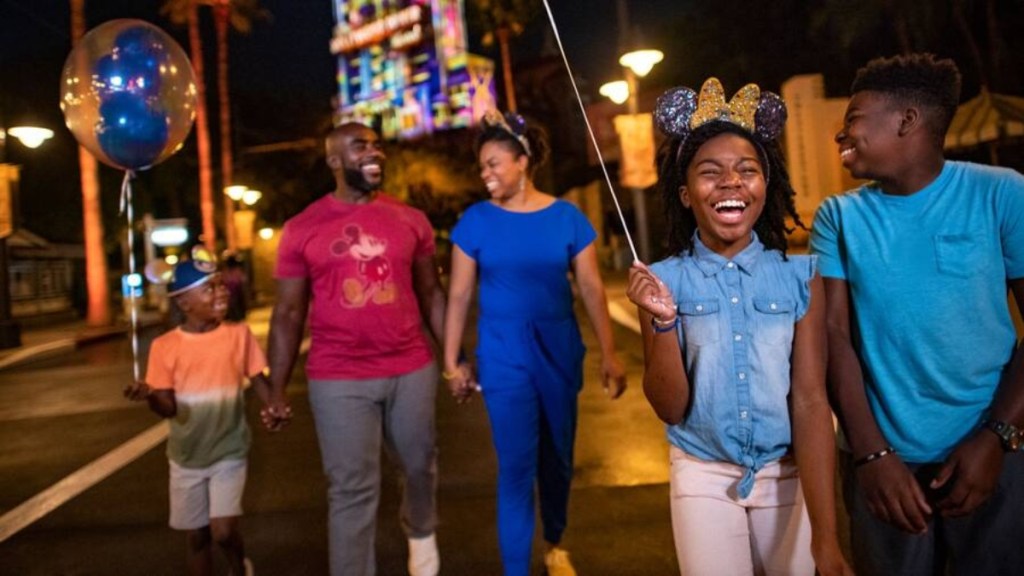 family at Walt Disney World in the dark