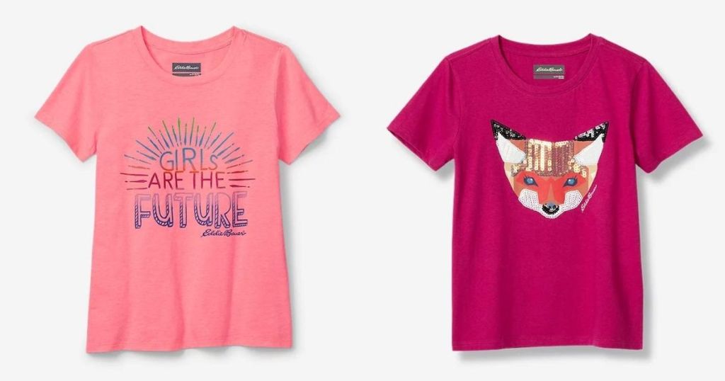 pink girls graphic tee and fox graphic girl tee