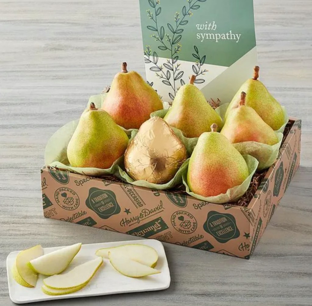 sympathy gifts pears in a box 