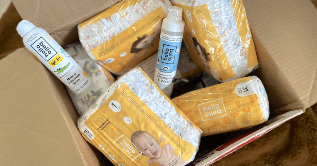 Hello Bello box filled with diapers 
