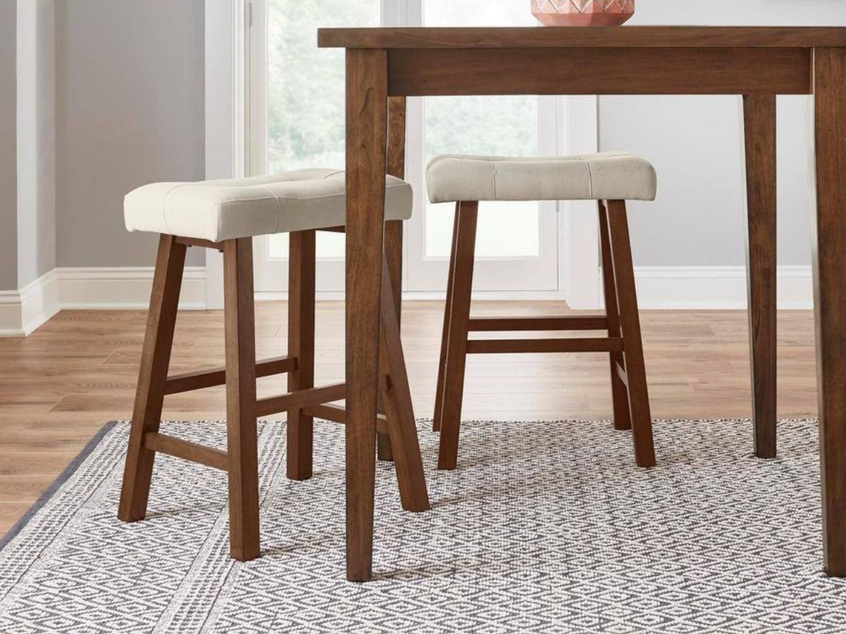 Upholstered Counter Stool w/ Riverbed Brown Saddle Seat Set of 2