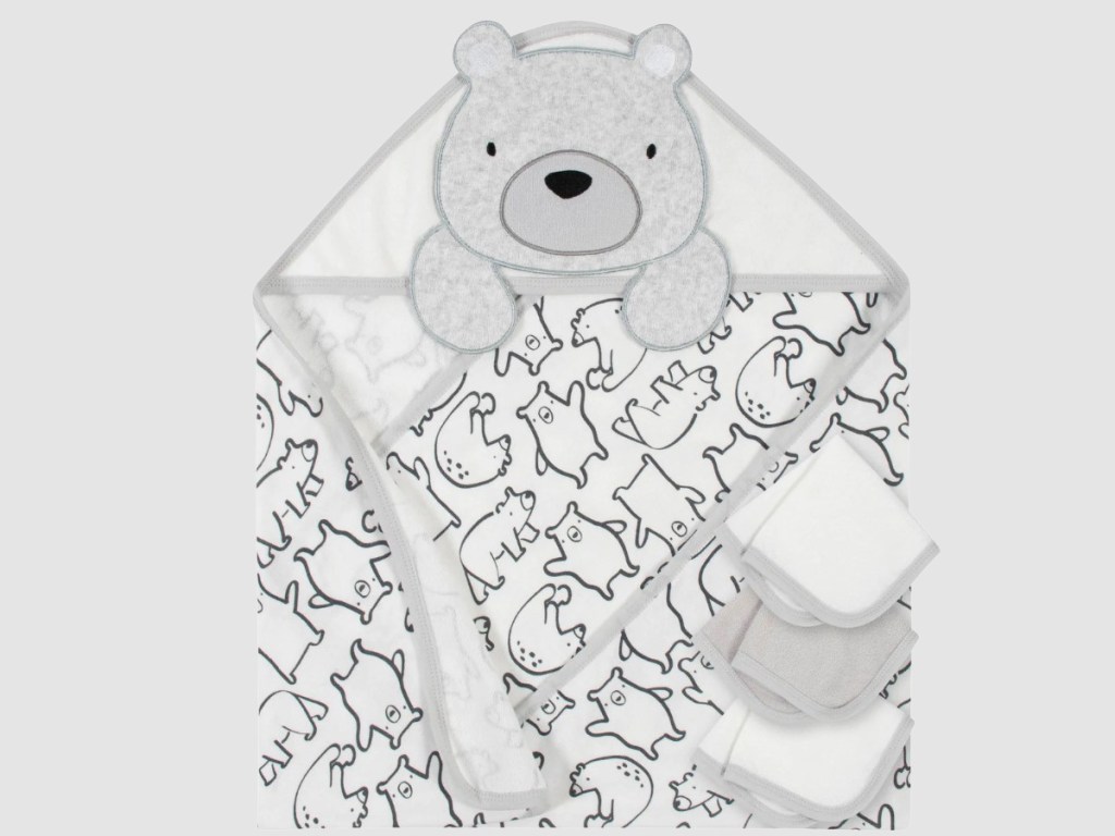 Gerber 4-Piece Boys Bear Hooded Towel and Washcloths Set