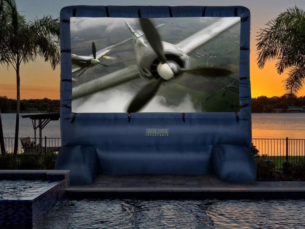 inflatable movie screen poolside