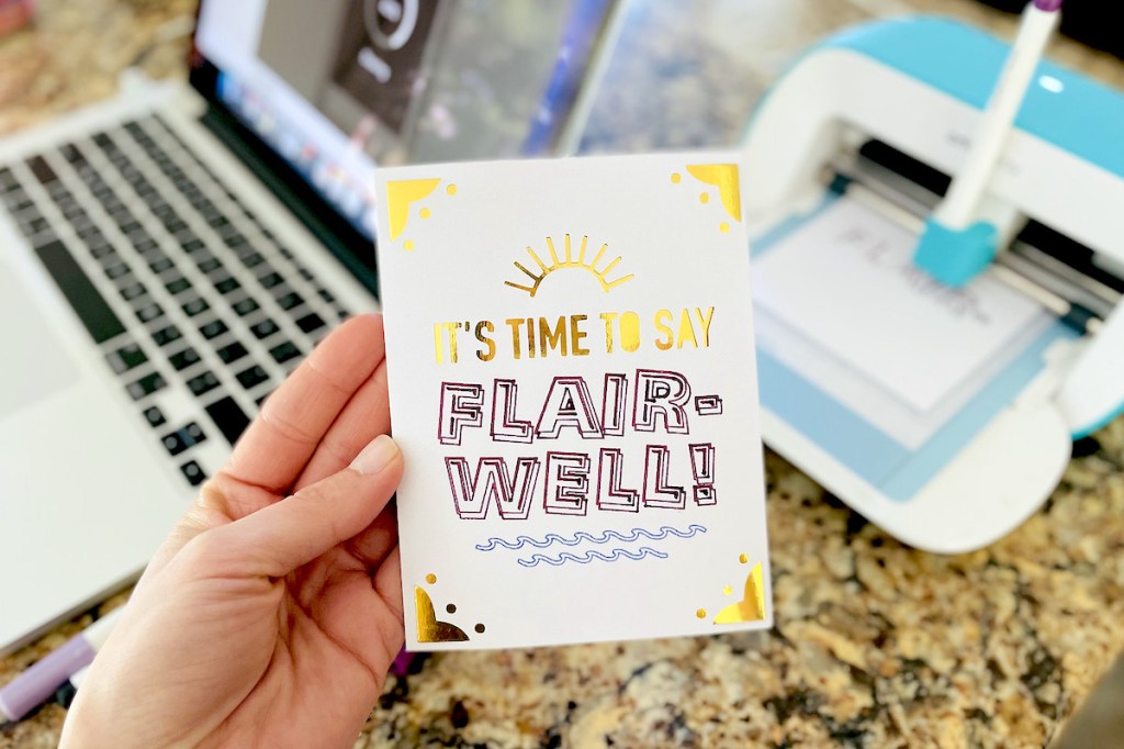 hand holding it's time to say flair well teachers card