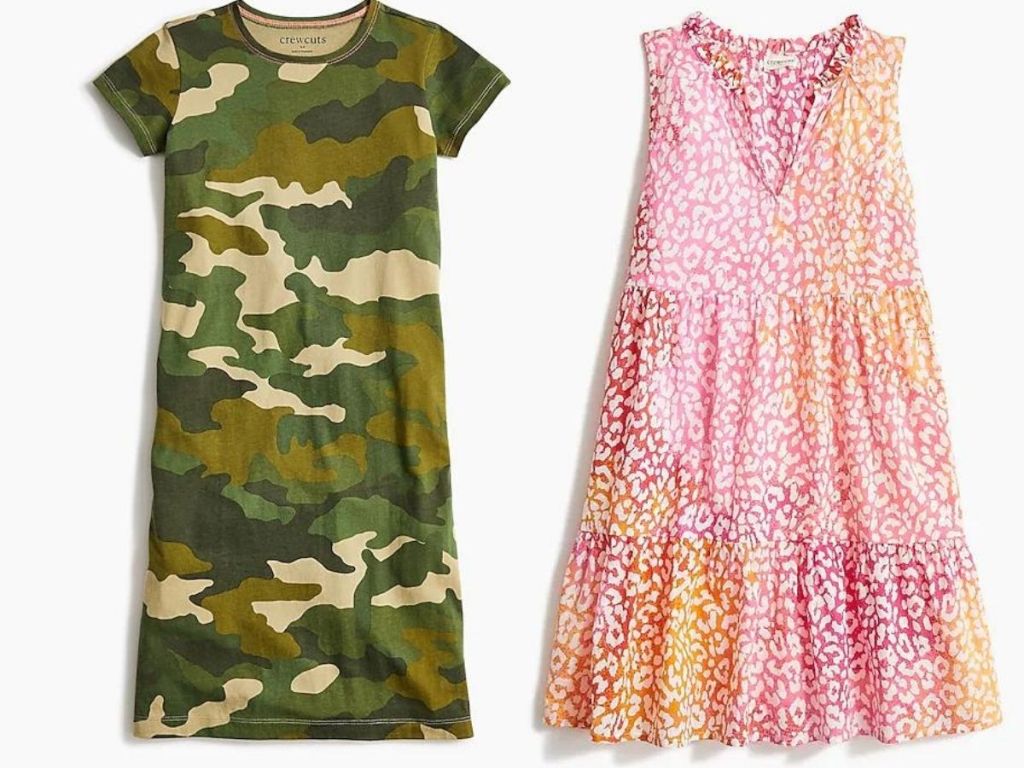 girls camo dress and girls multi-colored print dress
