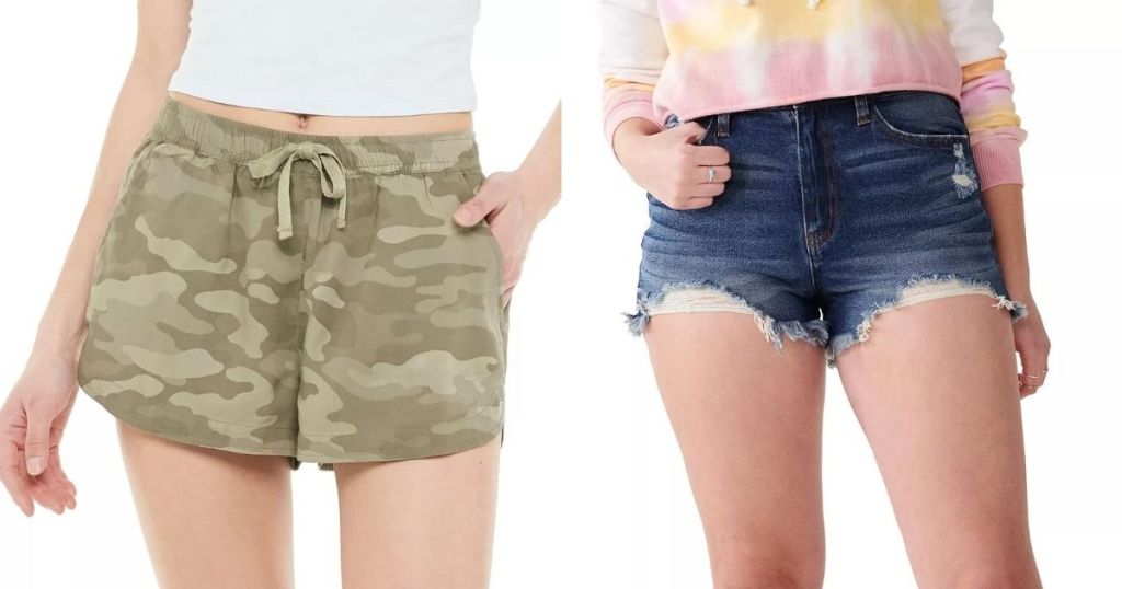woman wearing camo shorts and woman wearing jean shorts
