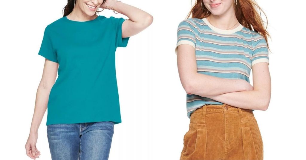 woman wearing blue top and woman wearing striped top