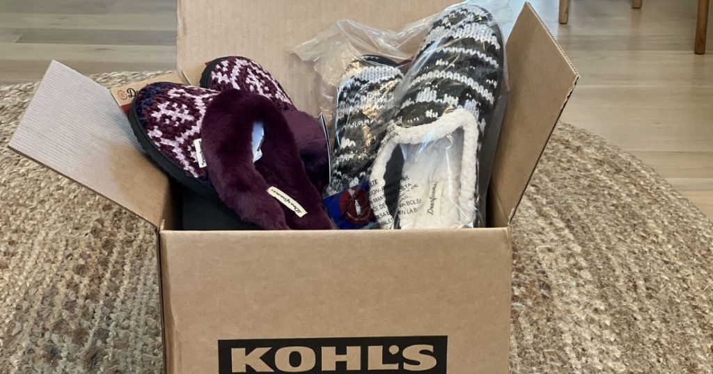 kohl's slippers in a Kohl's box