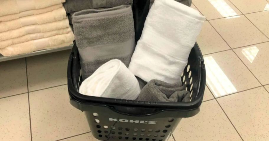 a kohls shopping basket filled with the big one bath towels