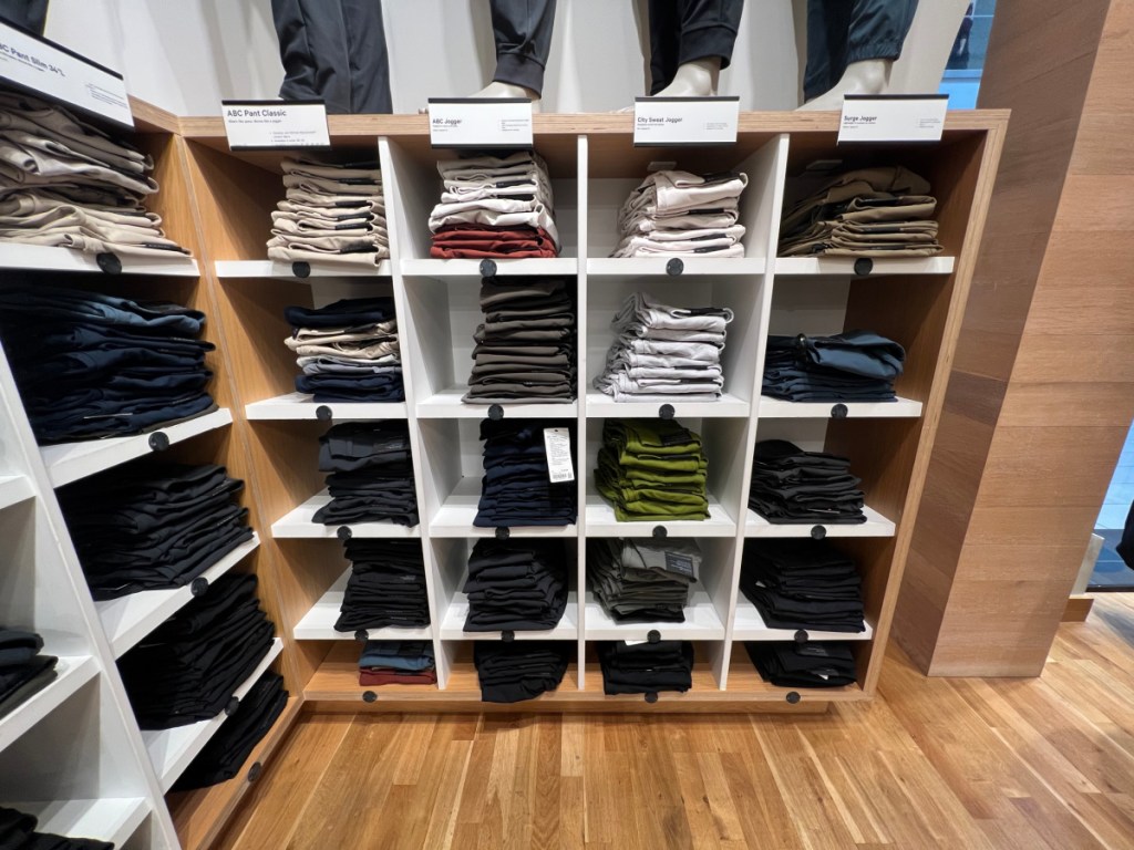 store display with men's jogging pants