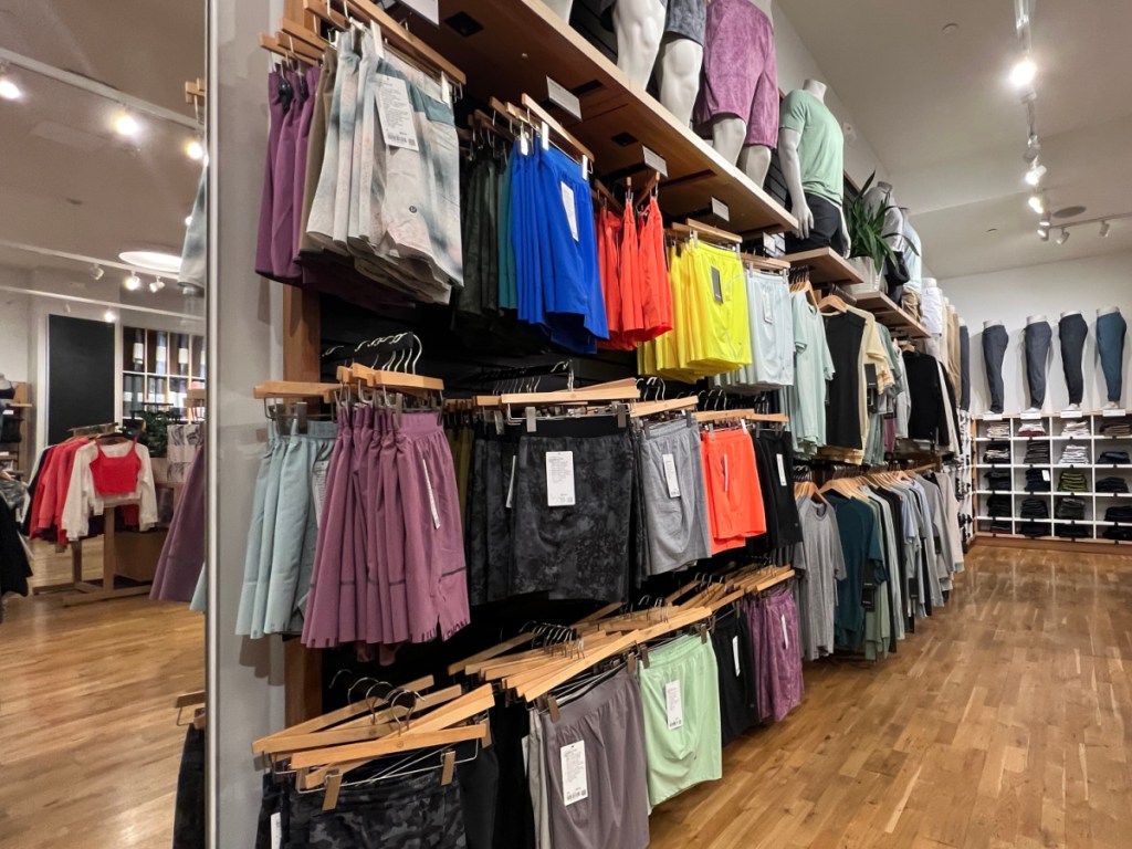 wall displaying shorts in a store