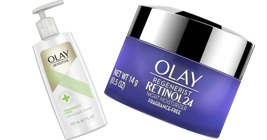 Olay Sensitive Face Cleanser and Olay Retinol24 Night Face Moisturizer 