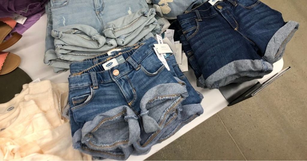 old navy girls shorts on display in store