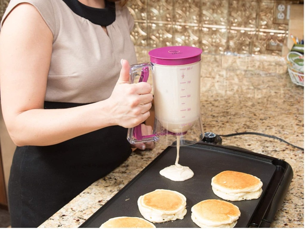 using batter dispenser to make pancakes on griddle