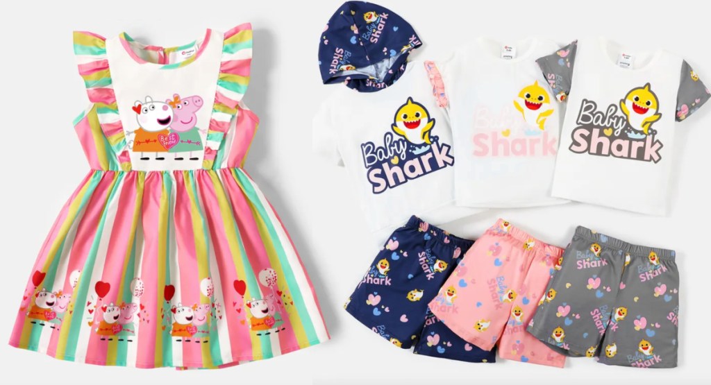 peppa pig and baby shark apparel