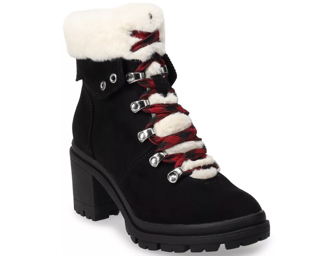 red and black combat boots