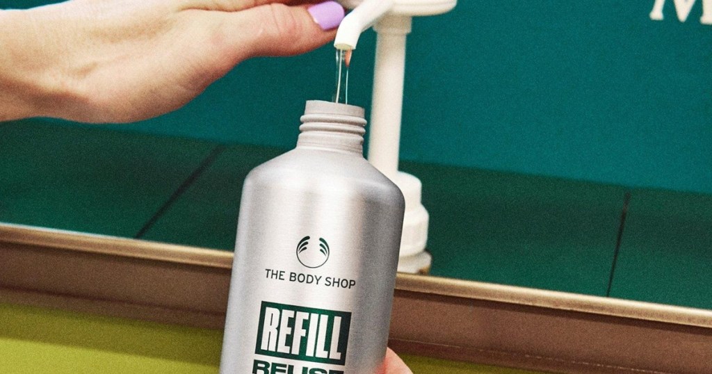 refilling a bottle at The Body Shop
