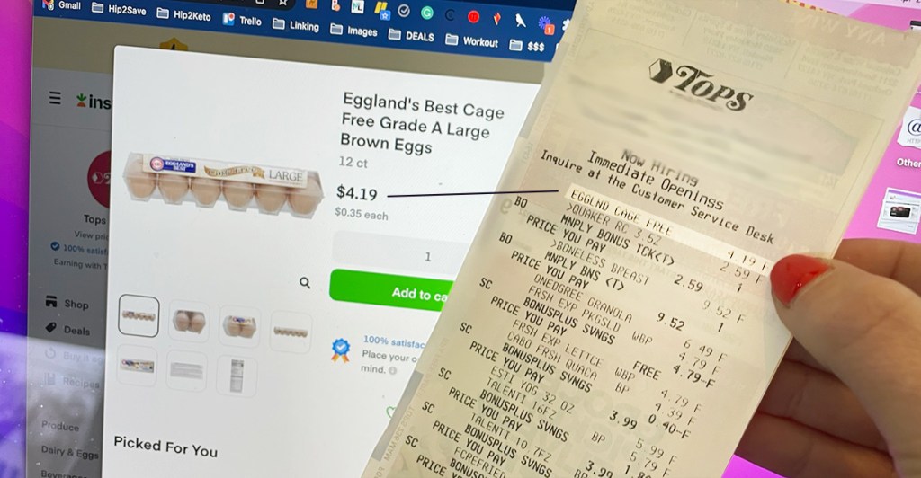 instacart online price versus in store receipt