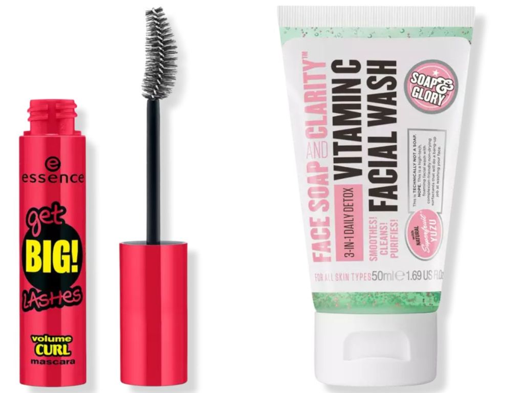 Essence big curl mascara and soap and glory travel facial wash