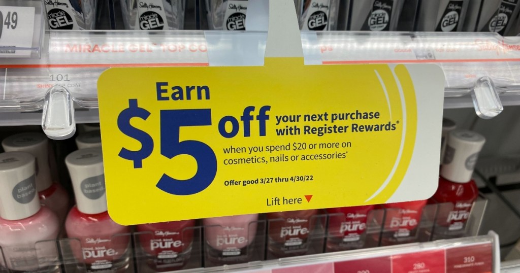 yellow Register Rewards sign at Walgreens