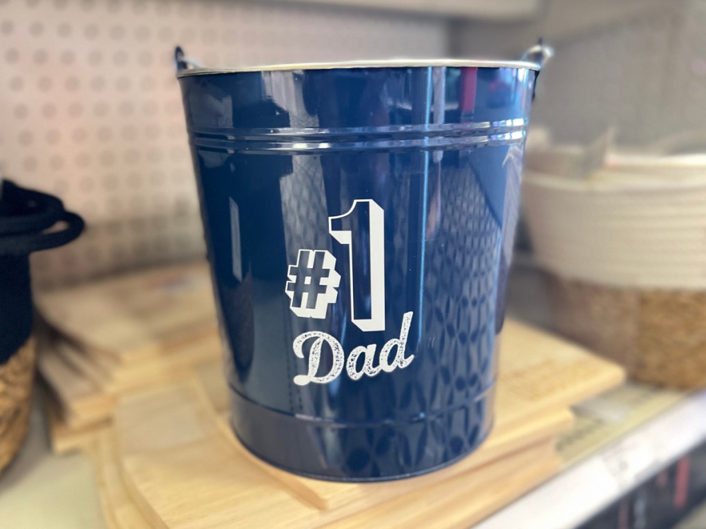 large blue #1 Dad bucket in store