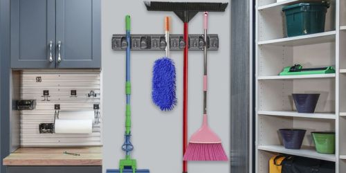 Mop & Broom Holder Mount w/ 5 Slots & 6 Retractable Hooks Only $8 on Amazon | Great Reviews