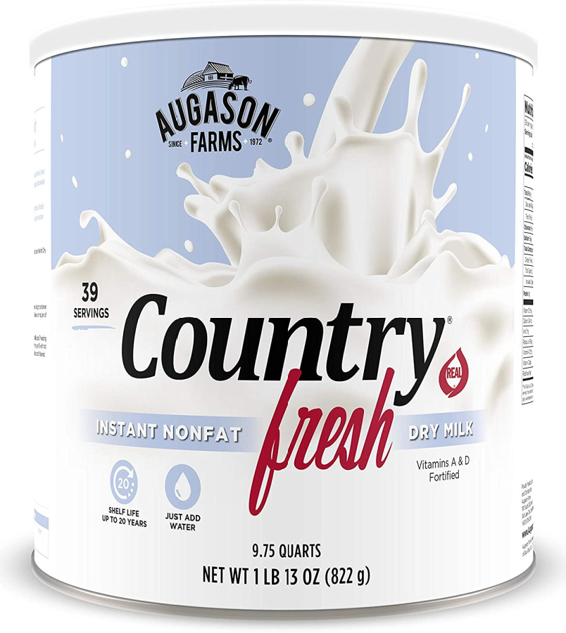 stock image of a canister of Augason Farms Country Fresh dry milk
