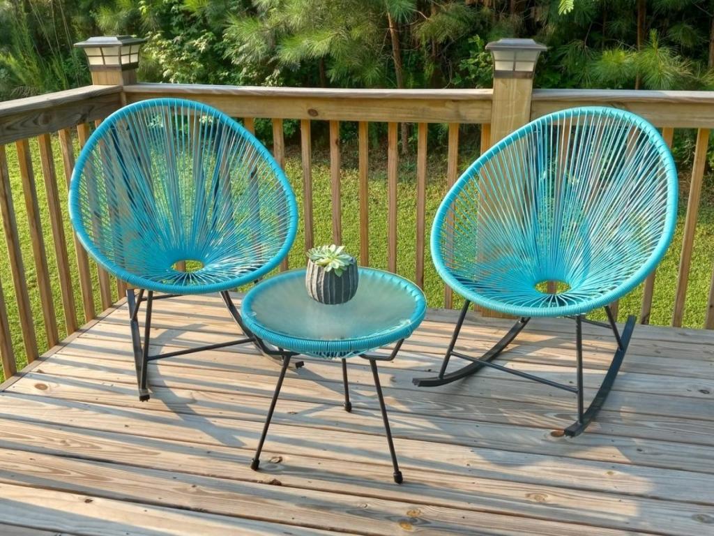 3-Piece Patio Woven Rope Acapulco Rocking Chair Bistro Set