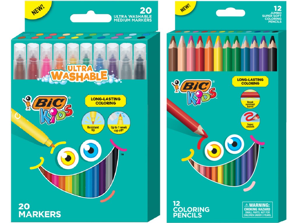 BIC Kids Coloring Ultra-Washable Markers 20-Pack and BIC Kids Coloring Pencils 12-Pack