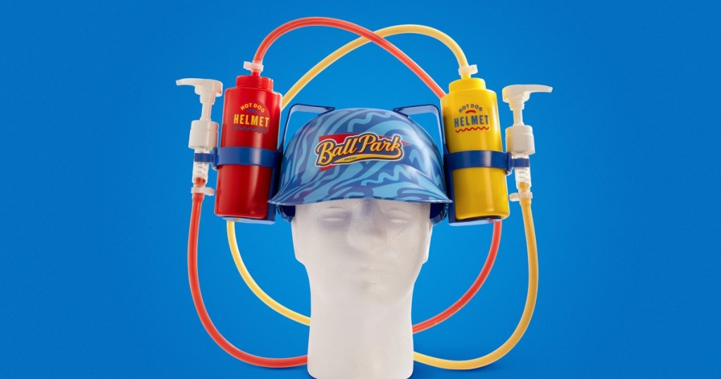 helmet with ketchup and mustard dispensers