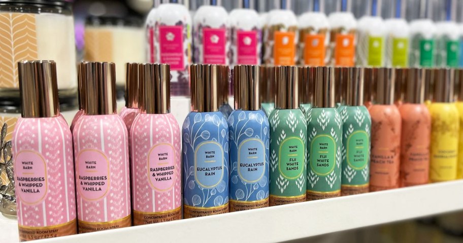 row of bath & body works room mists