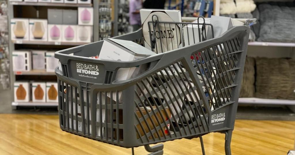 Bed Bath and Beyond shopping cart with items in store