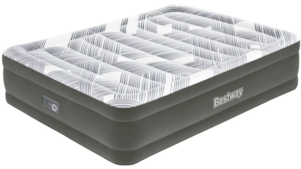 grey air mattress with printed top