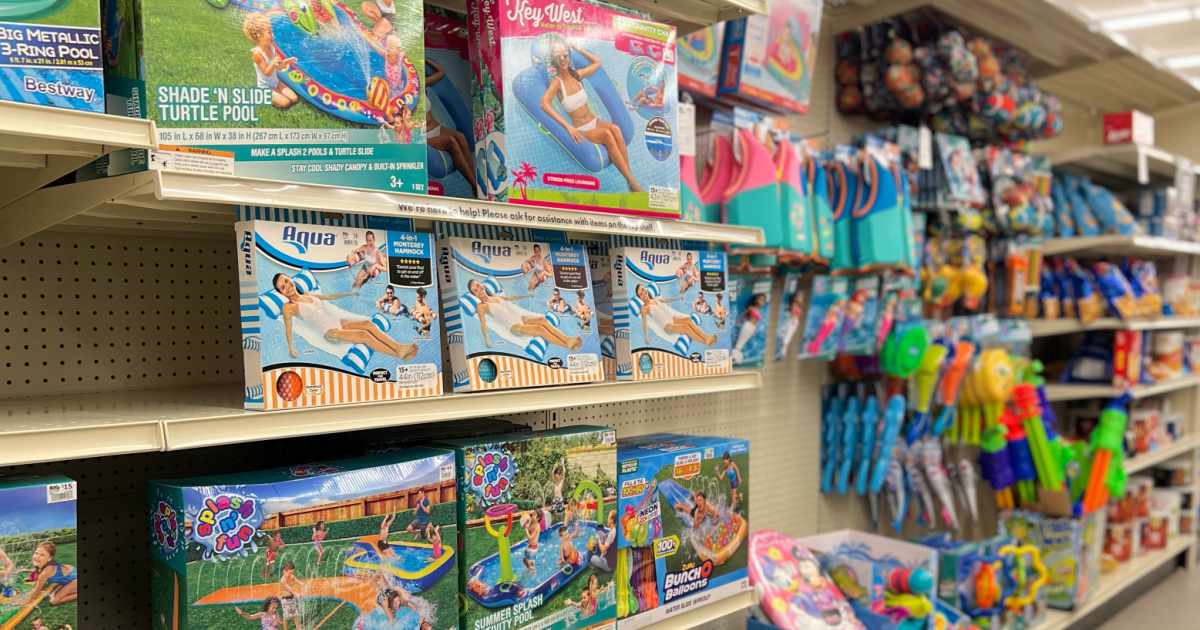 pool accessories and water toys in store
